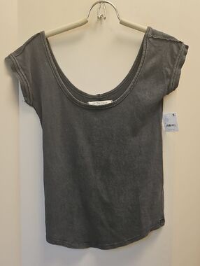 Free People Washed Charcoal Scoop Neck Tee